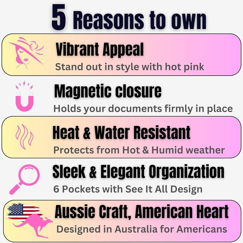 MOTO4X Pink Magnetic Shut Insurance and Registration Holder, Premium PU Leather Glove Box Organizer for Car, Popular Car Accessories for Girls, Organize Vehicle Documents with style, Size 9.5 in x 5.1 in - Image 2